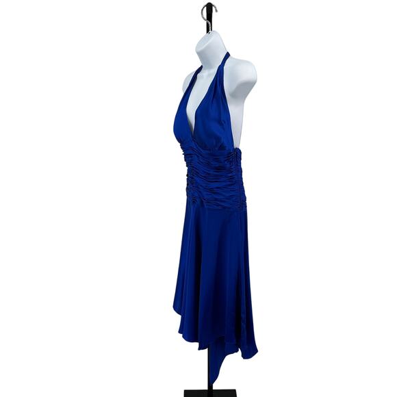 Cache Dress Women Sz 8 Cobalt Blue Halter Backless Silk Asymmetric V-Neck Formal - Picture 6 of 12